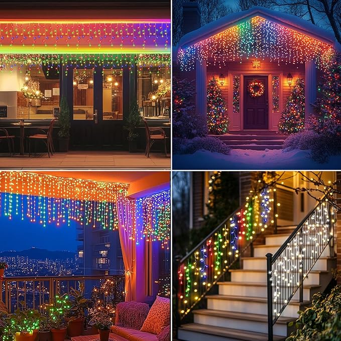 Icicle Lights for Outside, 82ft 880 LED Icicle Christmas Lights Outdoor Waterproof, 176 Drops with Remote, 8 Modes for Holiday Decorations - Christmas, Wedding, Party, Garden, House, Multi-Color