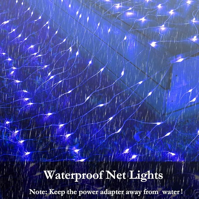 Joomer Christmas Net Lights - 2PACK 12FT x 5FT 360 LED Plug-in Mesh Lights, Waterproof with 8 Modes, Timer, Connectable for Bushes, Trees, Garden, Outdoor Christmas Decor (Clear Wire, Blue)
