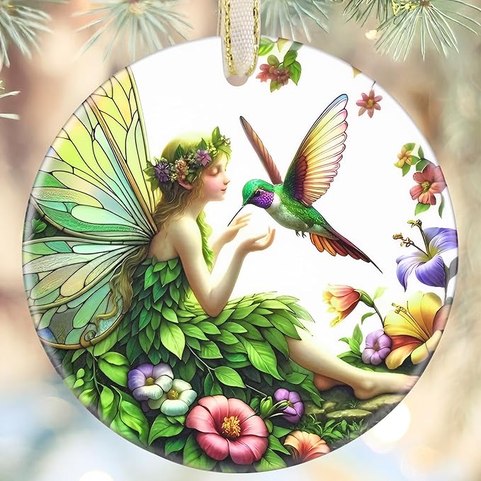 Christmas Ornaments, 3.5 Inch Ceramic Fairy Hanging Ornament, Christmas Tree Ornaments, Gifts for Wife, Xmas Gifts, Unique Gift Idea, Perfect for Holiday Party, Tree, Window, Wall Decor