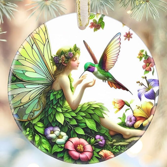 Christmas Ornaments, 3.5 Inch Ceramic Fairy Hanging Ornament, Christmas Tree Ornaments, Gifts for Wife, Xmas Gifts, Unique Gift Idea, Perfect for Holiday Party, Tree, Window, Wall Decor