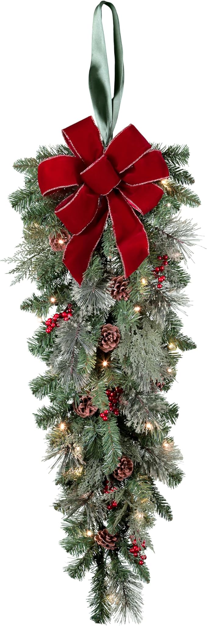 Haute Decor Classic 3 Foot Pre-lit Artificial Fir Christmas Swag, 30 Warm White LED Lights, Indoor/Outdoor Use, Lighted Holiday Decoration, Battery Operated with Automatic Timer