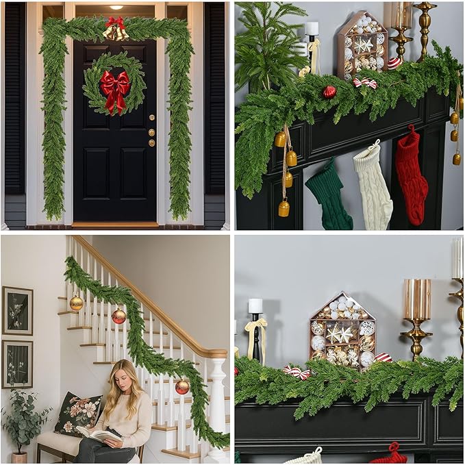 6.2FT Real Touch Christmas Cedar Garland Artificial Realistic Thick and Lush Faux Green Pine Garlands, Christmas Garland for Mantle, Fireplace, Table, Outdoor Indoor Christmas Decorations