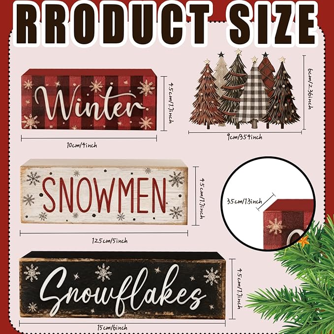 4 Pcs Christmas Decorations Indoor - Wooden Christmas Tree Table Decoration for Home - Holiday Centerpiece For Table - Winter Tiered Tray Decor Rustic Farmhouse Xmas Gift for Home Kitchen Mantel