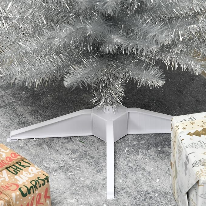 HOMCOM 7' Artificial Pencil Christmas Tree, Slim Xmas Tree with 499 Realistic Branch Tips and Plastic Stand, Silver
