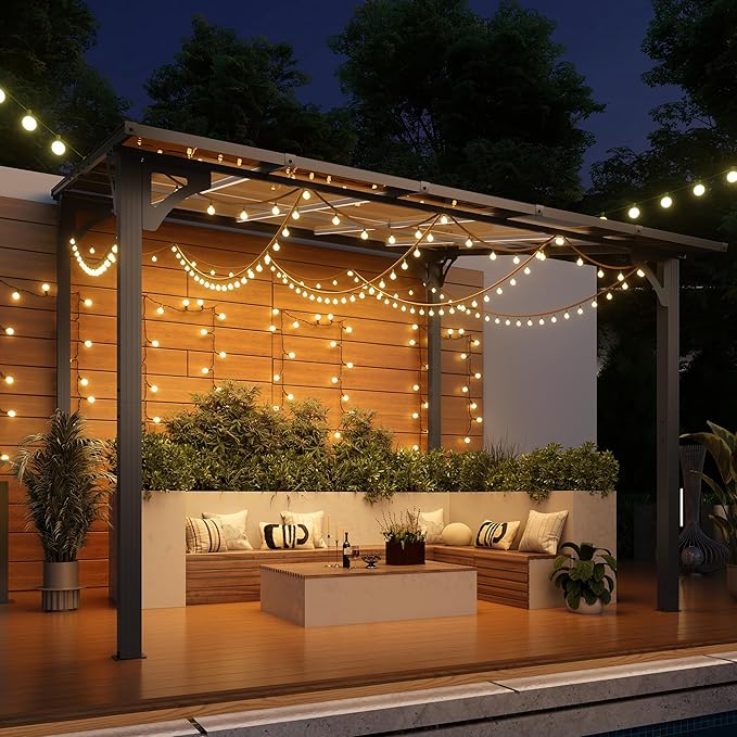 Vongrasig 10’ x 10’ Gazebo for Patio, Large Wall-Mounted Pergola Gazebo on Clearance, Outdoor Lean to Awnings for Backyard, Deck, Patio