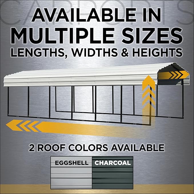 Arrow Shed 10' x 15' x 9' Galvanized Steel Multi-Purpose Shade and Shelter Carport, Eggshell Finish