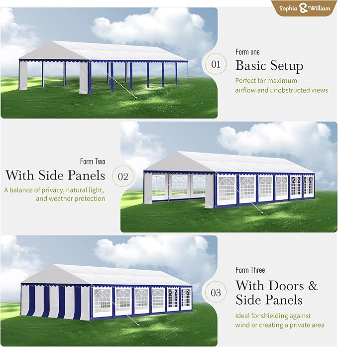 Tents for Parties Party Tent 20x40 ft, Outdoor Canopy Carpas para Fiestas Heavy Duty, Large Waterproof Patio Event Wedding Tent White & Blue with Sidewalls Walls for Backyard