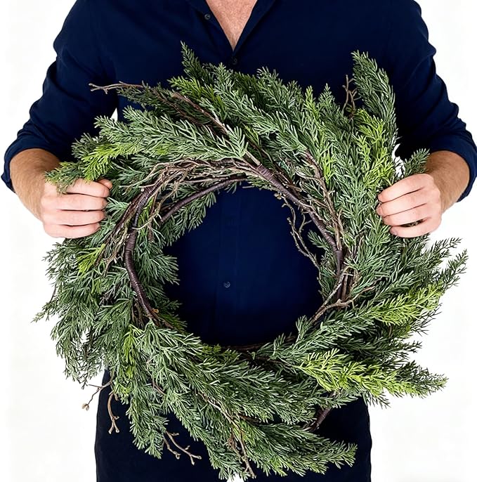 2 pcs 6ft Christmas Real Touch Cypress Garlands with Withered Branches,Suitable for Gifting,Faux Pine Garlands for Xmas Decoration Indoor Stairs Table Railing Fireplace Outdoor (2，6FT)