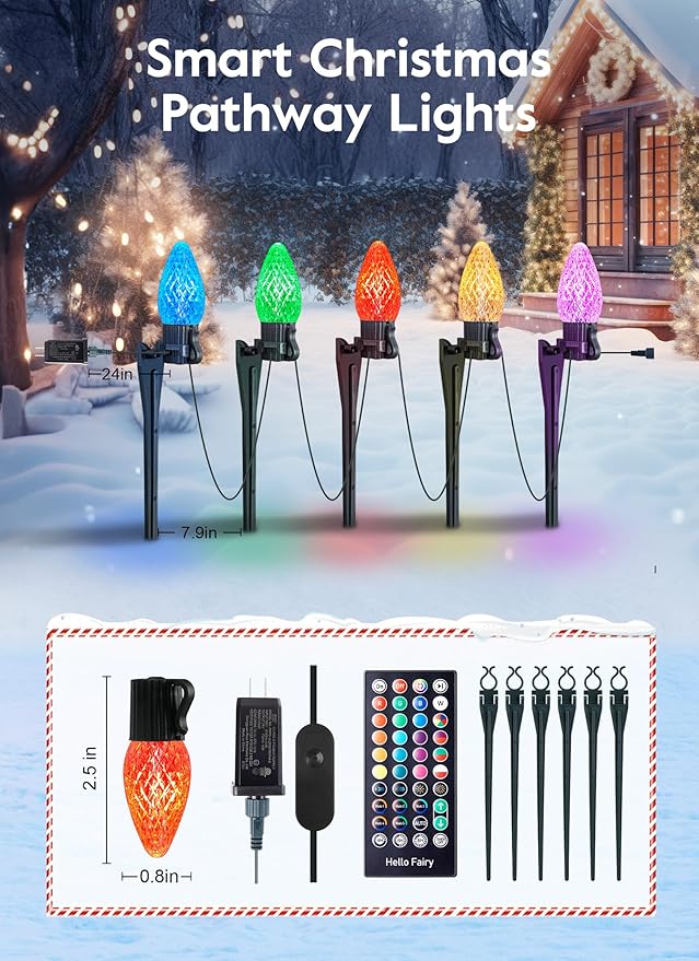 Brightown Smart C9 LED Christmas Lights Outdoor House, 66Ft 100 LED RGB Christmas Pathway Lights with 58 Preset Modes, App or Remote Control, Music Sync, Memory and Timer Function for Indoor/Outside