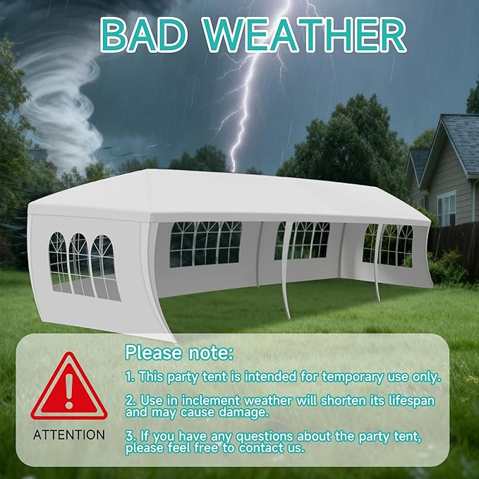 10' x 30' Outdoor Canopy Tents with 5 Detachable Sidewalls, White Patio Gazebo Tent, Shade Tents with Transparent Windows, Ideal for Party, Wedding, Birthday, Events, Gatherings, BBQ