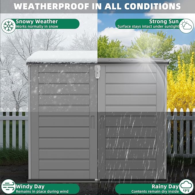Outdoor Trash Can Storage Shed 4.6 x 4.1 FT, 304 Gallon Resin Shed with Lockable Doors & Lift Lid, Waterproof Outdoor Storage for Garden Tools, Cushions and Patio Equipment (Gary)