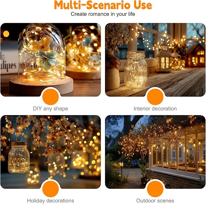 ZSJWL 6 Pack Rechargeable Fairy Lights with Remote & DIY Timer, 7Ft 20LED Mini Battery String Light, Twinkle Silver Copper Wire Lights for Wedding Party Bedroom Christmas Table Decoration(Warm White)
