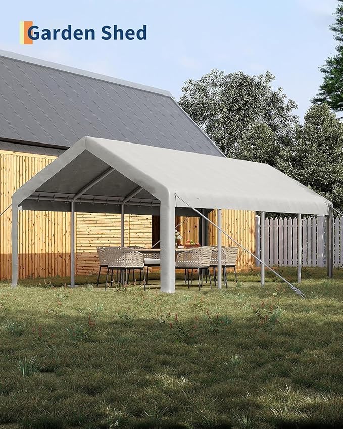 13x25FT Heavy Duty Carport with Removable Walls & Roll-Up Door, All-Weather Portable Garage for Truck, RV, Boat, Vehicle Storage Shelter