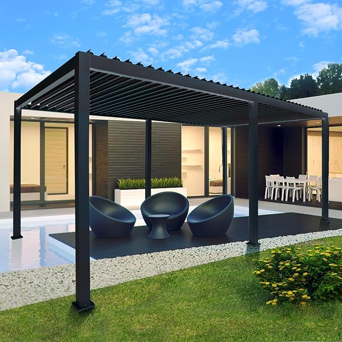 Sunnyglade Patio Pergola Canopy Modern Aluminum Pergola with Adjustable Louvered Gazebo for BBQ, Backyard,Party, Lawn,Garden (10ft X20ft) (Black, 10x20FT)