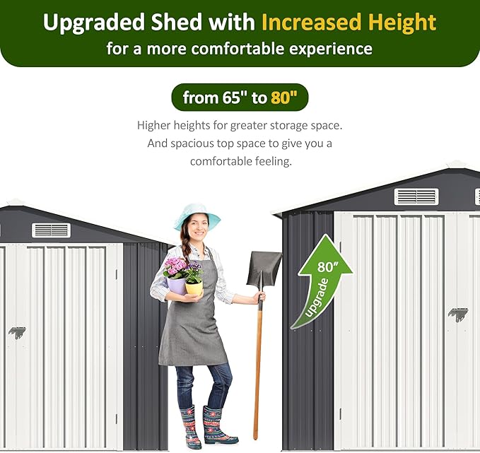 8x6 FT Outdoor Storage Shed, Metal Garden Tool Shed with Updated Frame Structure and Lockable Doors, Ideal for Backyard Garden Patio Lawn, Grey