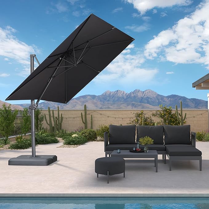PURPLE LEAF 8 FT Cantilever Patio Umbrella Outdoor Aluminum Offset Square Umbrella with 3 Years Fade Resistance Recycled Fabric and 360-degree Rotation for Deck Pool Garden, Graphite Grey