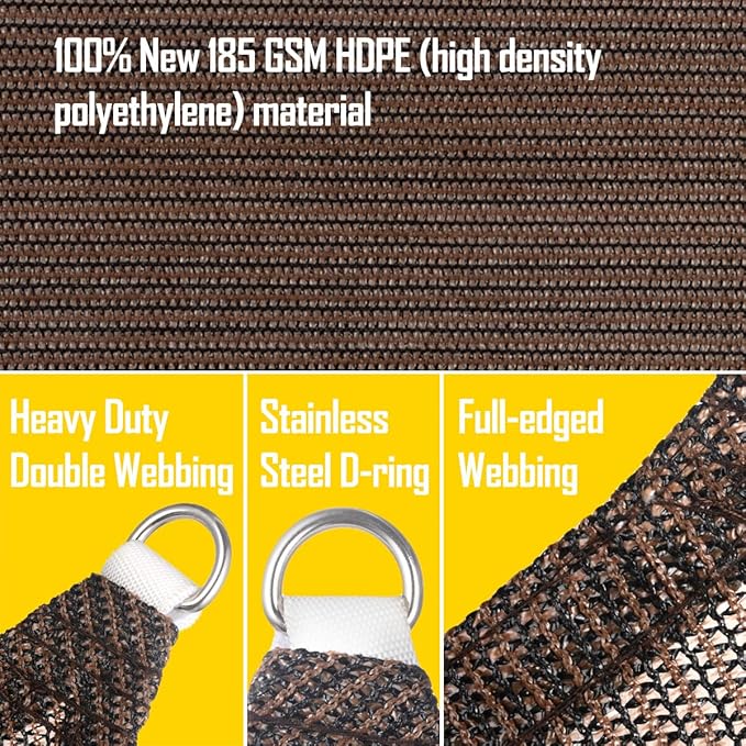 10' x 12' Sun Shade Sail Canopy Awning Permeable Fabric Pergola Cover, for Outdoor Patio Lawn Garden Backyard Carport, Brown