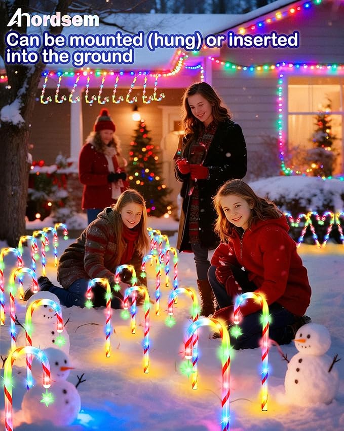 Anordsem Solar Christmas Decorations Outdoor: 21" Candy Cane Stake Lights 24 Pack - Waterproof LED 8 Colorful Lighting Models for Yard Garden Pathway Xmas Decor - 2026 New Year Gifts for Homeowners