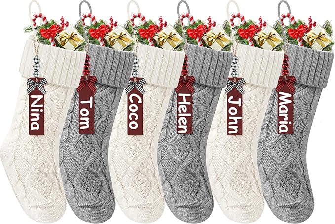 Christmas Stockings 18 Inches,Long Knitted Stocking with Name Tags, Christmas Decoration Hanging Stockings Fireplace Xmas Tree Ornaments for Home Family