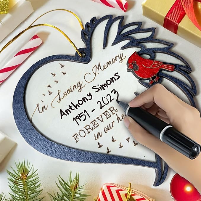 in Loving Memory Cardinal Memorial Ornament – Personalized Wooden Christmas Tree Decoration – Add Name & Dates – Sympathy Remembrance Gift for Loss of Loved One