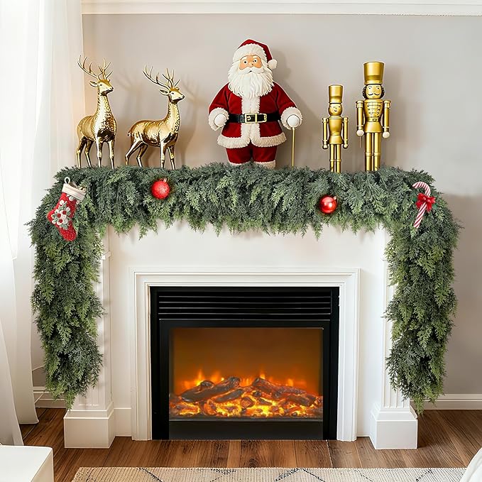 6 FT Real Touch Cedar Garland - Christmas Cedar Garlands for Mantle, Realistic Green Artificial Greenery Pine Garland for Table, Fireplace, Stairs, Wall, Indoor, Outdoor Home Holiday Decor (1, 6 FT)