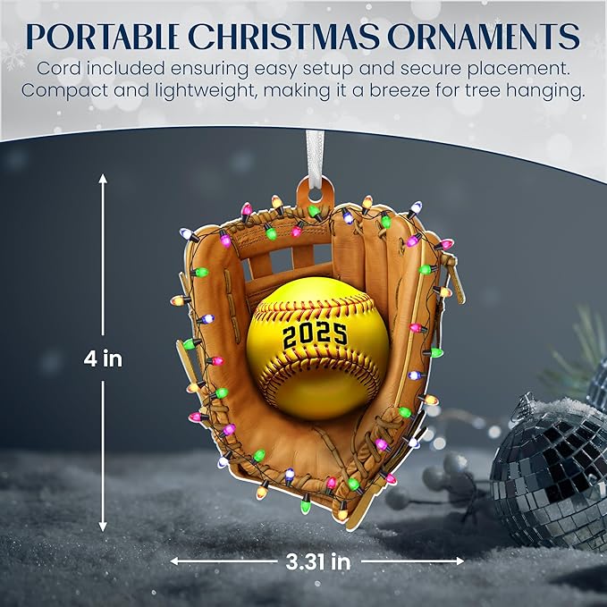 FLAGWIX Christmas Softball Gifts for Girls 8-12, Softball Ornament - 2D Acrylic Ornaments 2025 for Christmas Tree Decorations - Gifts for Sporty Girls, Coach, Sports Ornament Decor
