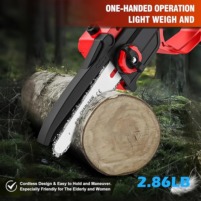ALSO GO Mini Chainsaw Cordless, 8 inch & 6 inch Electric Chain Saw with 2x2.0Ah Batteries, Handheld Chain Saw Battery Powered, for Trees Trimming Wood Cutting, Gardening Gifts for Men Dad Husband