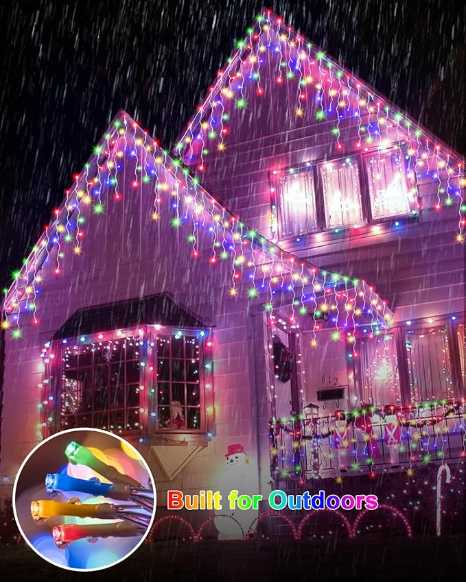2 Pack 53FT 486 LED Christmas Lights Outdoor, Plug in Waterproof Christmas Lights for Outside, Timer & Memory, 8 Modes Hanging Fairy Light for House Eaves Yard Patio Decorations,Multicolor