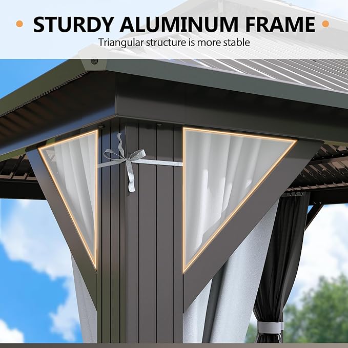 10'x12' Hardtop Gazebo, Outdoor Double Roof Galvanized Steel Gazebo, Aluminum Frame Permanent Pavilion with Curtains & Netting for Backyard, Patio, Deck (Galvanized Steel Top, 10x12 FT)