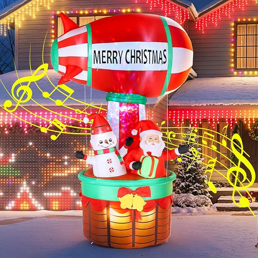 10FT Christmas Inflatables Santa Claus Outdoor Decorations, Christmas Blow Ups Airship Snowman, Inflatable Yard Decor with Built-in LED Lights for Xmas Garden Lawn Party