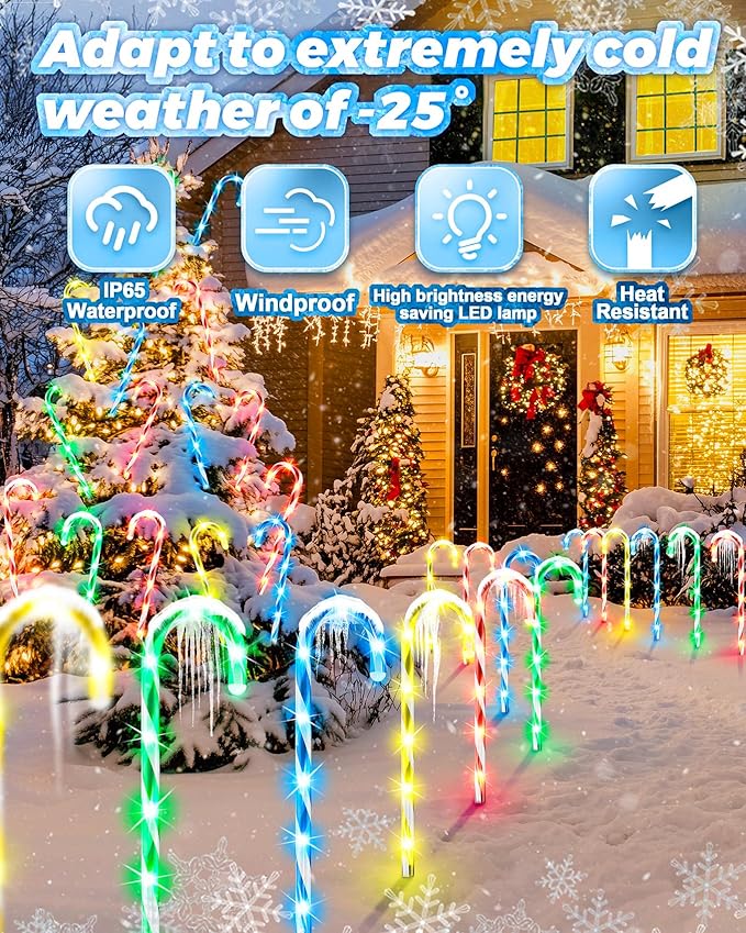 Anordsem Solar Christmas Decorations Outdoor: 21" Candy Cane Stake Lights 24 Pack - Waterproof LED 8 Colorful Lighting Models for Yard Pathway Xmas Tree Decor - 2026 New Year Gifts for Homeowners