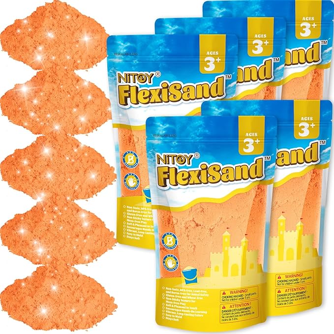 FlexiSand Value Pack 11lbs of Moldable Self-Sticking Sand, Never Dries Out-Fun for 3 Years and Up Kids Bulk Refill for Sensory Sand Box Toys, Ideal for Shaping, and Molding (Orange)