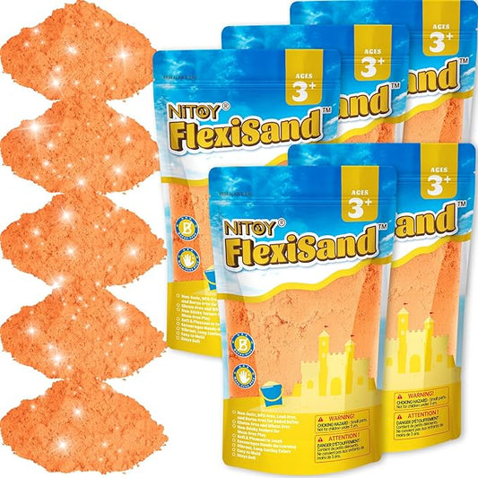 FlexiSand Value Pack 11lbs of Moldable Self-Sticking Sand, Never Dries Out-Fun for 3 Years and Up Kids Bulk Refill for Sensory Sand Box Toys, Ideal for Shaping, and Molding (Orange)