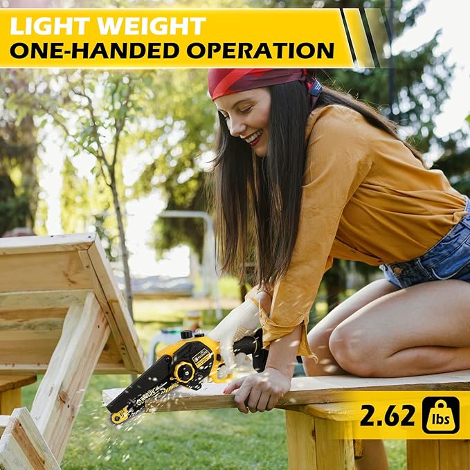Mini Chainsaw Cordless, 6" Handheld Electric Portable Chain Saw, 21V Rechargeable Battery Powered, Christmas Gifts for Dad, 50, 60, Stocking Stuffer for Men Husband Grandpa, Yard, Garden Tools