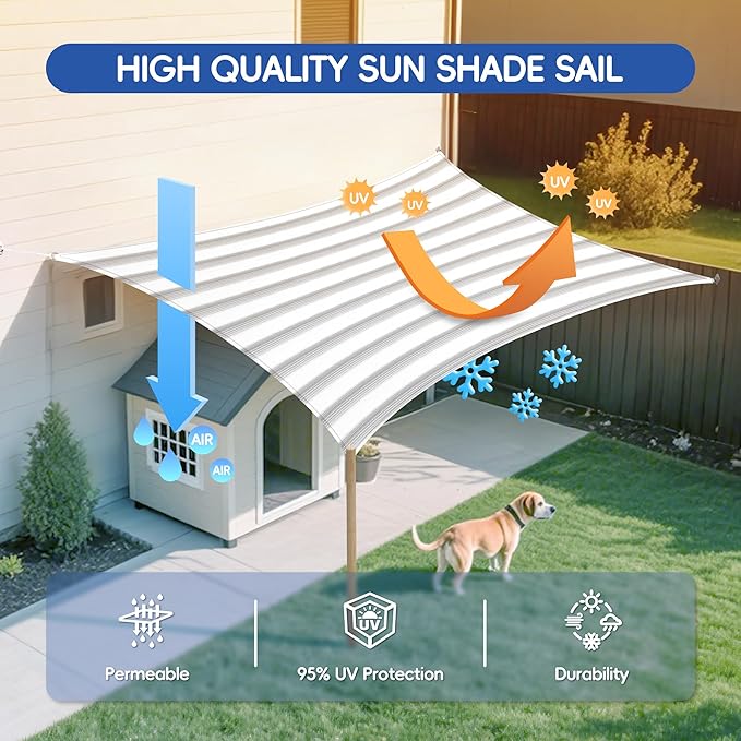Sun Shade Sail 21'x24' Rectangle Shade Cloth for Garden, Permeable Shade Canopy Outdoor Patio Covers for Pergola Backyard Deck Outside Activity, Gray White Stripe