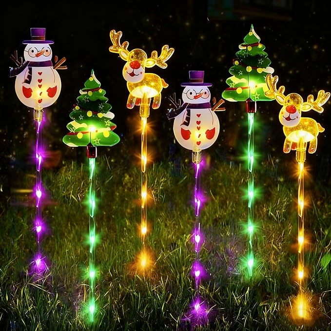 6-Pack of Moving Christmas Lights, LED Solar Christmas Lights Outdoor Waterproof, Moving Christmas Tree & Reindeer Decorations for Yard, Garden, Courtyard, and Path, Easy to Install (B, Solar)