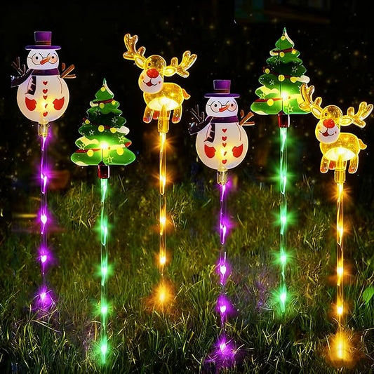 6-Pack of Moving Christmas Lights, LED Solar Christmas Lights Outdoor Waterproof, Moving Christmas Tree & Reindeer Decorations for Yard, Garden, Courtyard, and Path, Easy to Install (B, Solar)