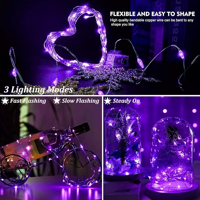 AIKEI 6 Pack LED Fairy Lights Battery Operated, Fairy String Lights 3 Modes Waterproof 7 Feet 20 Led Firefly Starry Lamps for Wedding Party Bedroom Garden Halloween Christmas Decoration Purple