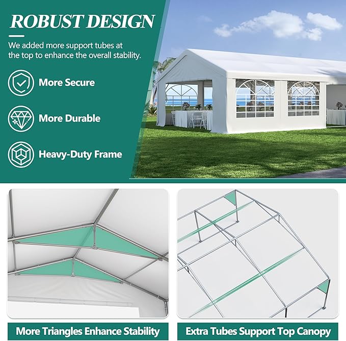 GARTOO 20' x 30' Canopy Party Tent & Carport - Heavy Duty Outdoor Wedding Gazebo with 4 Sand Bags, Event Shelter Canopy for Outdoor Event, Wedding, Birthday Party
