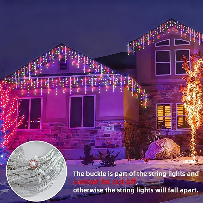 Christmas Outdoor Icicle Lights - 480 LED 66+33 FT 8 Modes Curtain Fairy String Light Plug in, Waterproof for Eaves Yard Holiday Xmas Holiday Indoor Outdoor Decoration - Multicolor