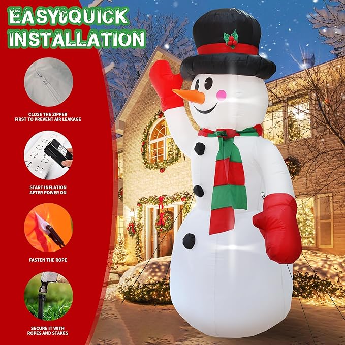 DearSun 12FT H Christmas Inflatable Gentleman Snowman with Build-in LED Lights, Blow up Snowman Inflatable Outdoor Decorations Large Party Yard Decoration