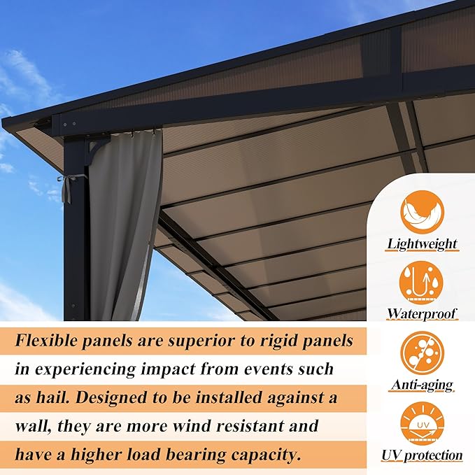 GARTOO 10’ x 13’ Gazebo for Patio - Aluminum Lean to Gazebos Pergola with Sloping Roof, Outdoor Wall-Mounted Canopy Awnings to House for Patio, Garden, Lawn, Backyard Deck