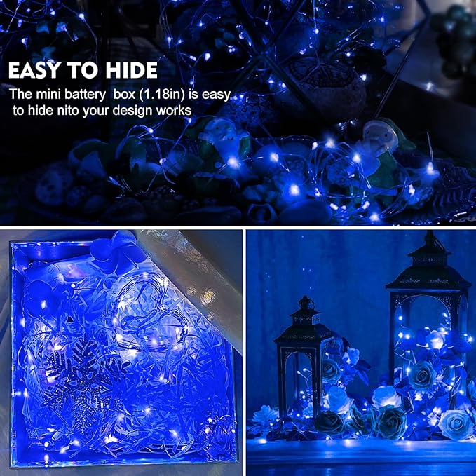 AIKEI 12 Pack LED Fairy Lights Battery Operated, String Lights Waterproof 7 Feet 20 Led Firefly Starry Lights for Wedding Party Bedroom Garden Christmas Decoration Blue