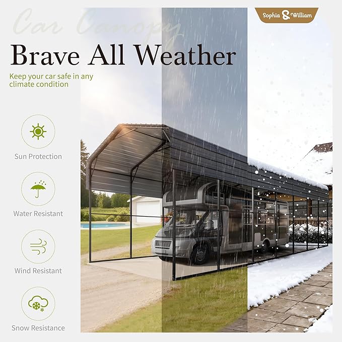 Sophia & William 14x35x13FT Heavy-Duty RV Carport Extra-Tall Shelter for Class A/B/C RVs, Trailers & More (Galvanized Steel Roof), Dark Grey