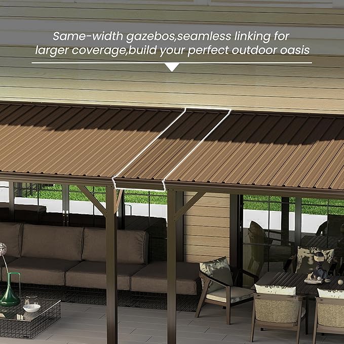 Wall Mount Gazebo Connector Kit for 10ft Width, Pre Drilled Steel Expansion Linker with Easy Bolt On Assembly, Weatherproof for 10'x10', 10'x12',10'x14' and 10'x16' Lean to Gazebos,Brown