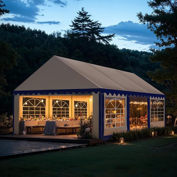 Tents for Parties Party Tent 16x20 ft, Outdoor Canopy Carpas para Fiestas Heavy Duty, Large Waterproof Patio Event Wedding Tent White & Blue with Sidewalls Walls for Backyard