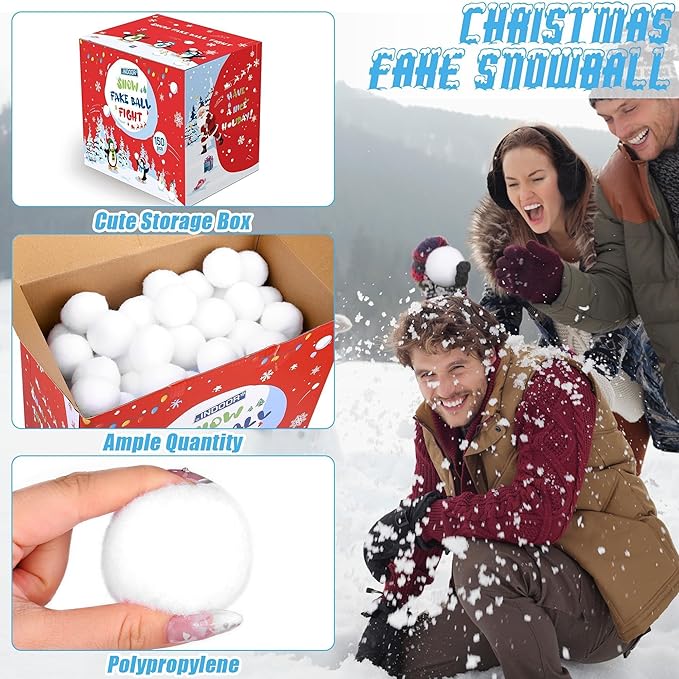 Fovths 150 Pack Snow Toy Ball for Kids 2 Inch Artificial Snow Fight Ball Set Realistic Fake Snow Toss Ball Set for Indoor & Outdoor Snow Fight Christmas Tree Decoration and Winter Family Toss Games
