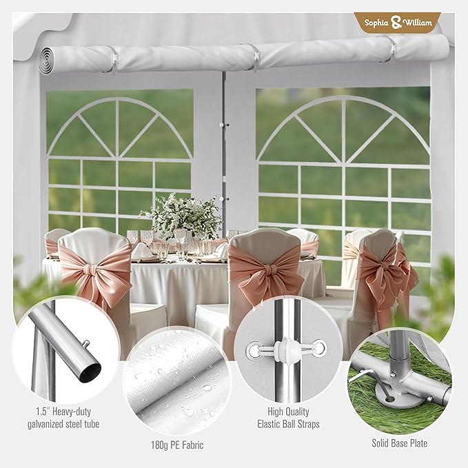 Sophia & William Party Tent 13x26 ft, Heavy Duty, Waterproof, White with Sidewalls for Backyard Parties, Outdoor Activities, Weddings, Camping