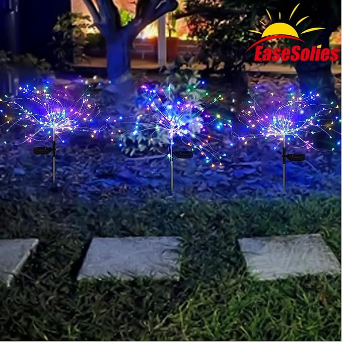 2 Pack Solar Garden Lights 240 LED - Waterproof Firework Starburst Outdoor Lights with 8 Mode, Solar Powered Flower Firework Light for Garden, Pathway, Patio, Yard, Flowerbed Decor Colorful