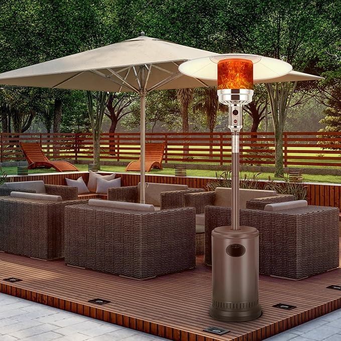 Hykolity 50,000 BTU Patio Heater with Sand Box, Table Design, Double-Layer Stainless Steel Burner, Wheels, Tip-over Protection System, Outdoor Heater for Home and Residential, Brown
